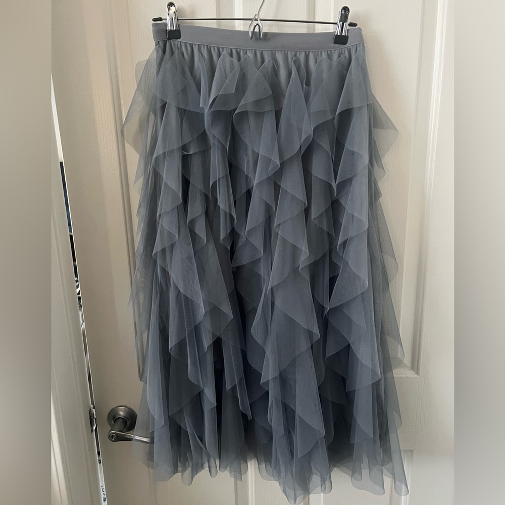 Tulle riffled midi skirt blue